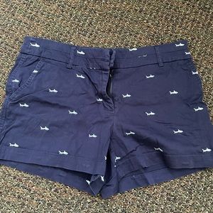 Women’s British Khaki Navy Shorts with Fish Print | Size 8